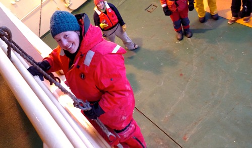 Cara Pekarcik onboard the Nathaniel B. Palmer icebreaker.