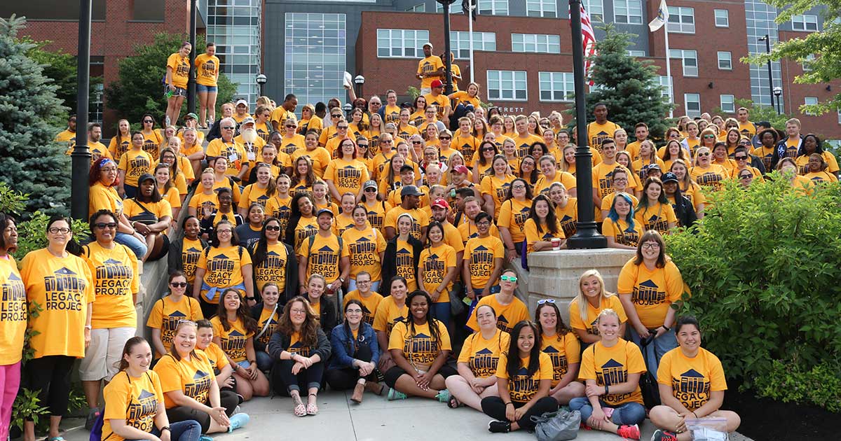 NEA student and retired members from across the country gather in front of Everett High School for the LEGACY Project event.