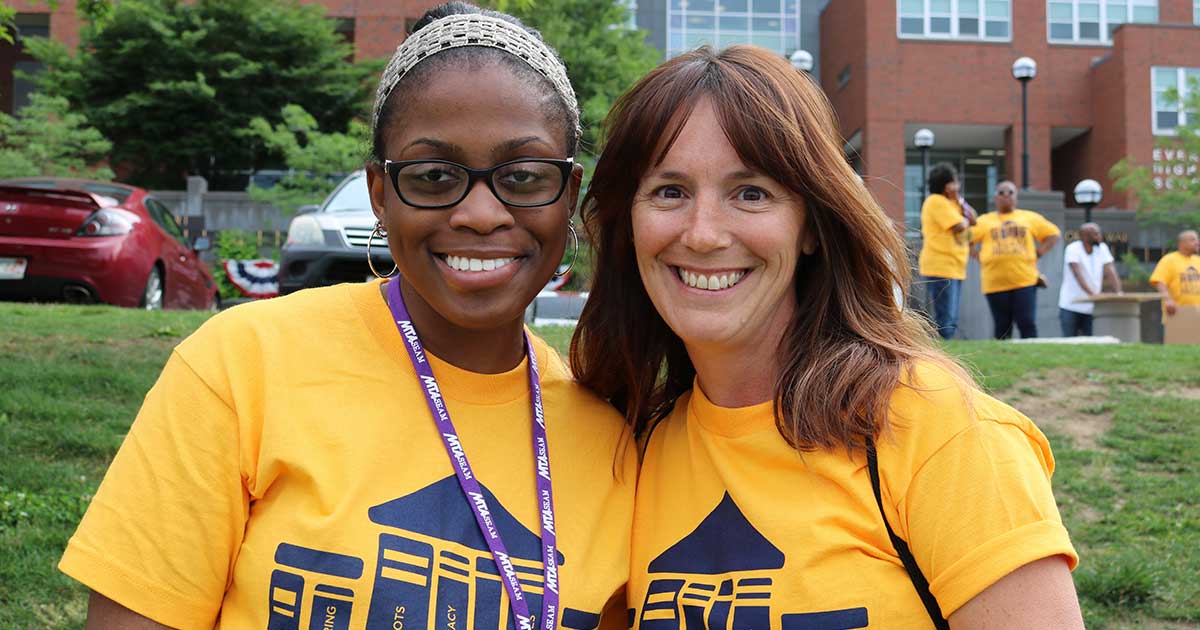 Sylvia Nkrumah, left, a Holyoke Community College student, stands with Tricia Kiefer, the faculty adviser to Nkrumah’s SEAM chapter.