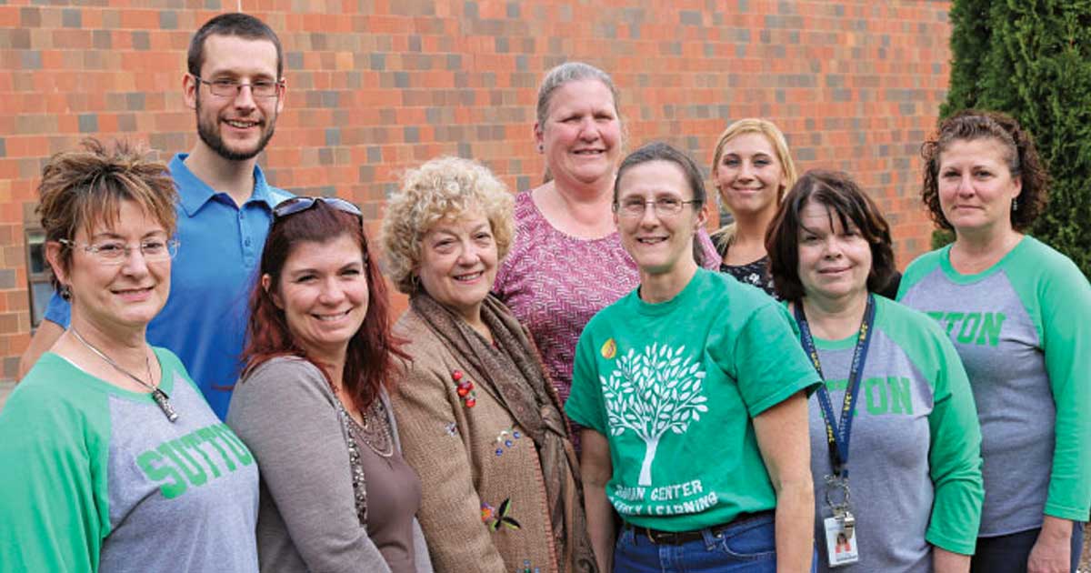Members of the Sutton Education Support Professionals Association are enthusiastically taking part in the All In campaign. From left to right are President Elaine Valk, Chris Chase, Melissa Wahlstrom, Sallie Robert, Pat Thompson, Cheryl Shaw, Savannah Tracey, Diane Johnson and Kerrie Randell.