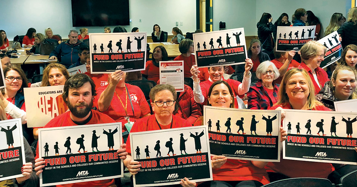 Haverhill Education Association members at Dec. 12 2018 charter school hearing