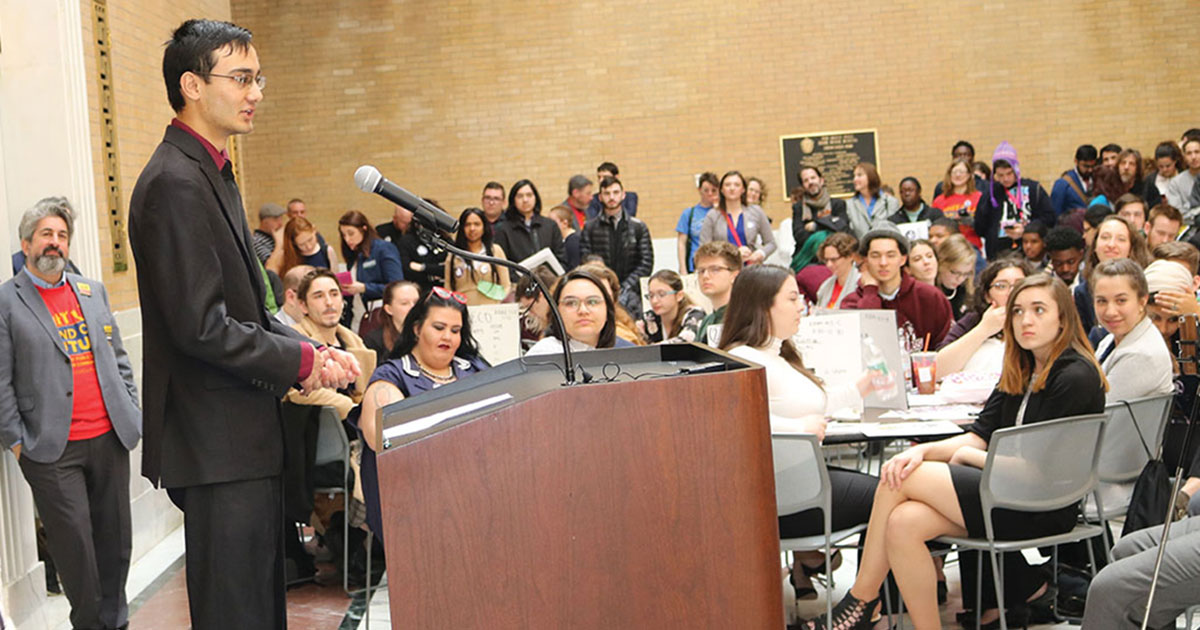 Student organizer James Cordero at Public Higher Education Advocacy Day