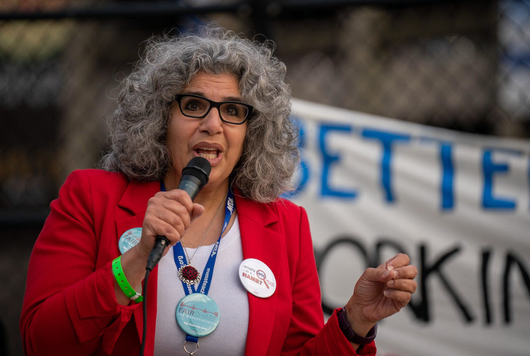 Merrie Najimy at action outside of the 2022 Annual Meeting