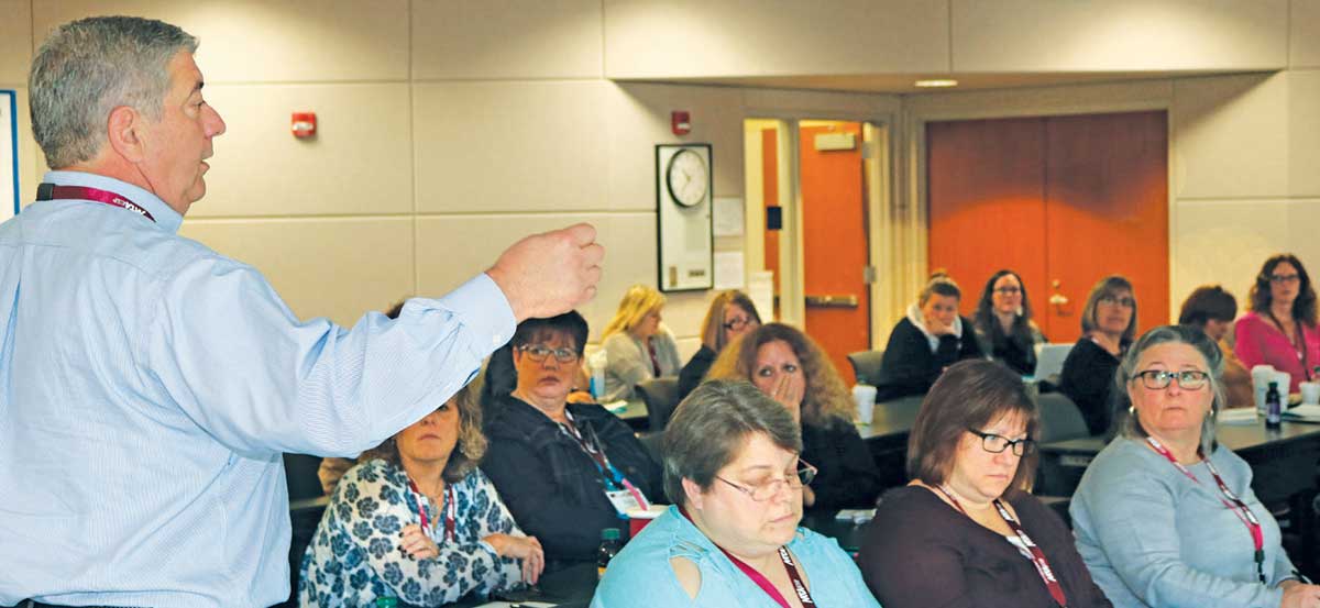 Ed Jacoubs of the Plymouth County DA’s office presented a workshop for ESPs on dealing with students undergoing trauma.