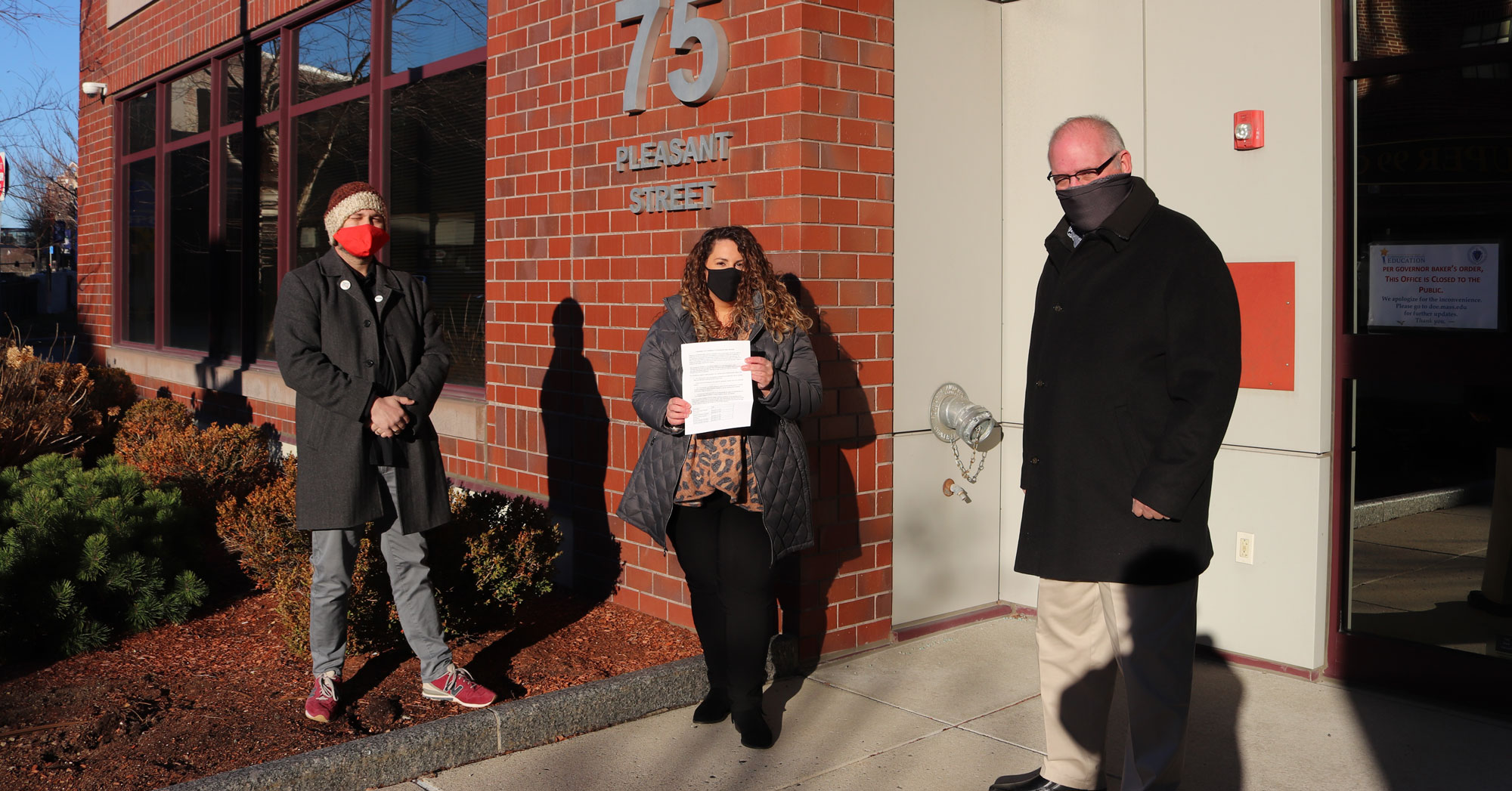 Three local association presidents testified on the no-confidence petition before the Board of Elementary and Secondary Education. From left to right are Anthony Parolisi of the Haverhill Education Association, Deborah Gesualdo of the Malden Education Association and Roger Nugent of the Educational Association of Worcester.